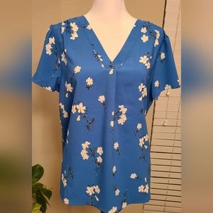 Hilary Radley Womens V-Neck Printed Blouse